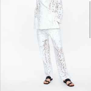 Zara high waisted white lace pants - size small